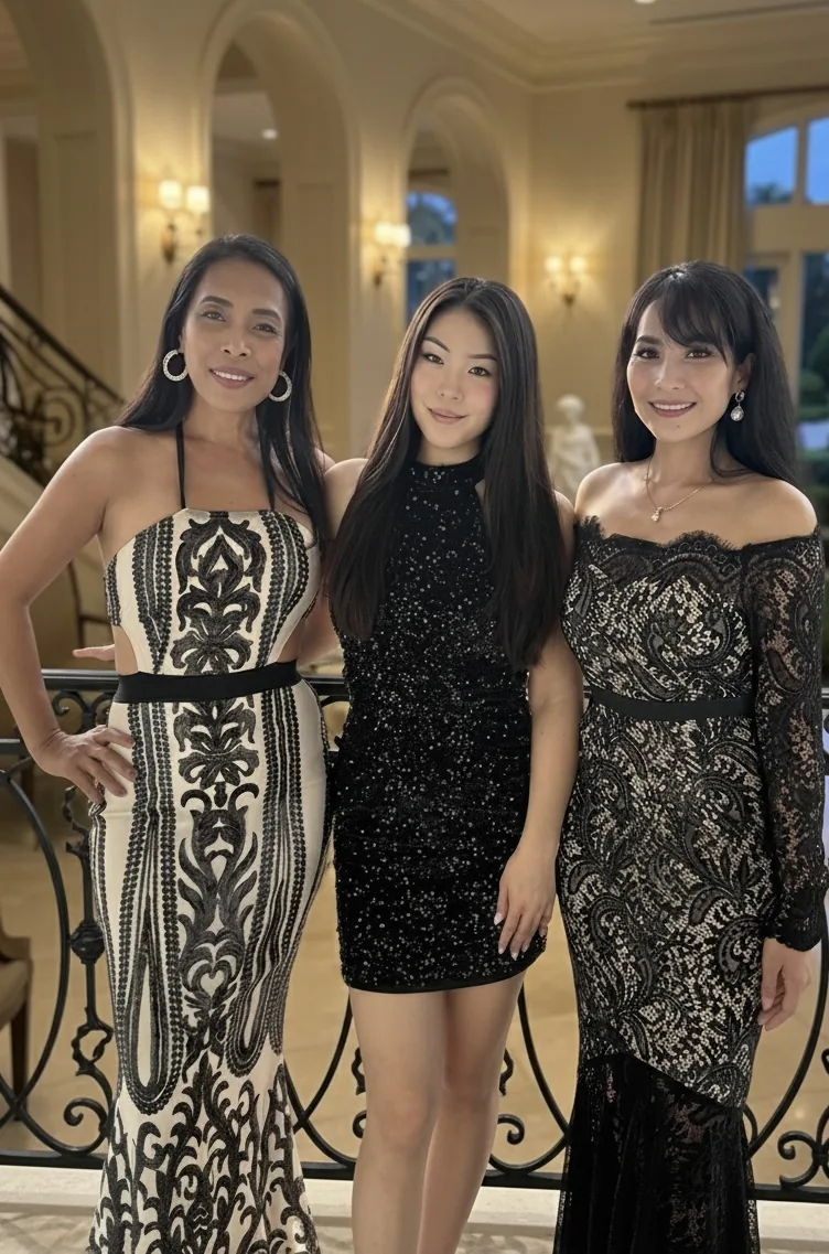 Three APWS leaders in evening gowns